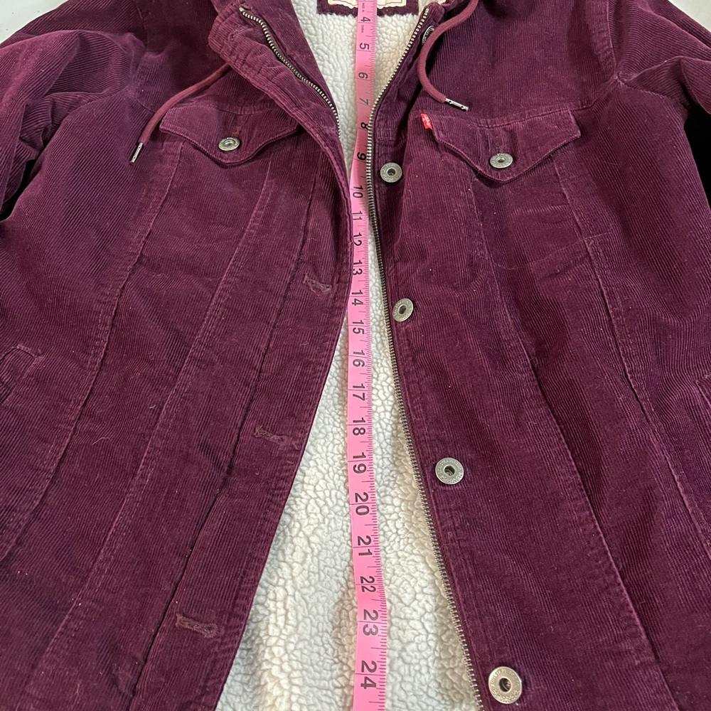 Levi Strauss plum purple sherpa fleece inside corduroy trucker jacket M - Picture 13 of 14